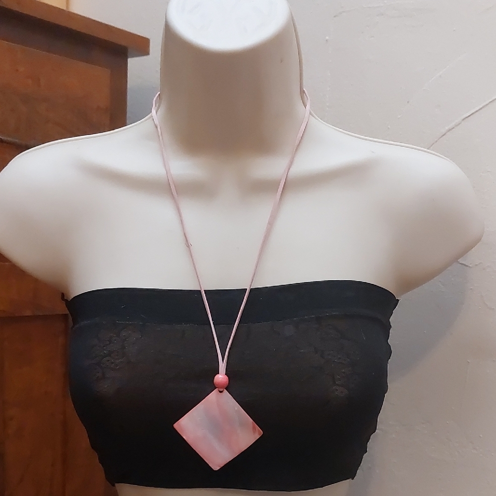 Iridescent Pink MOP Shell Pendant on Pink Faux Suede Cord Necklace